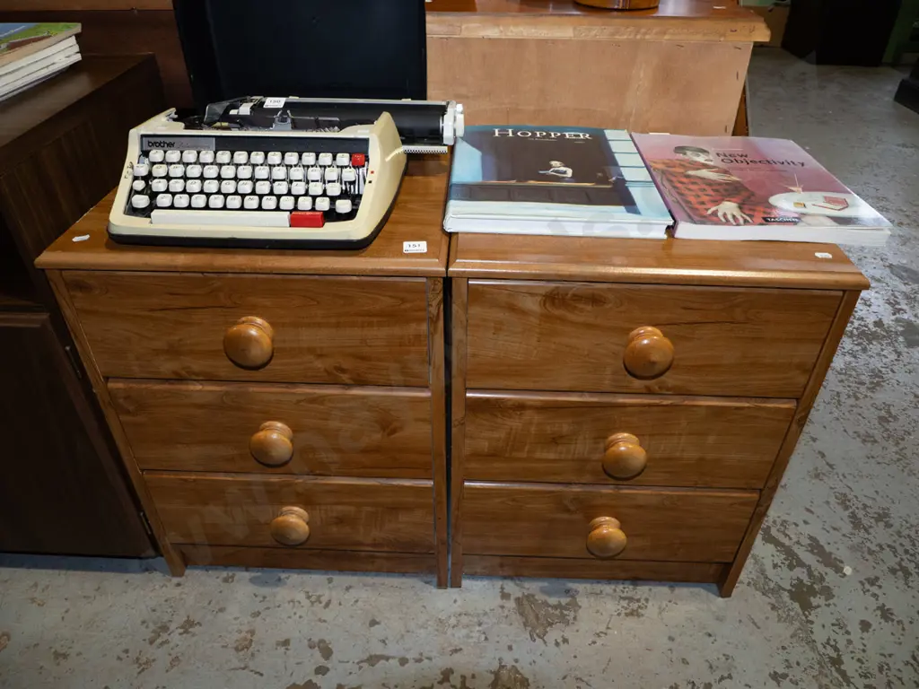 pair of mdf veneeer 3 drawer bedside cabinets Image 1++