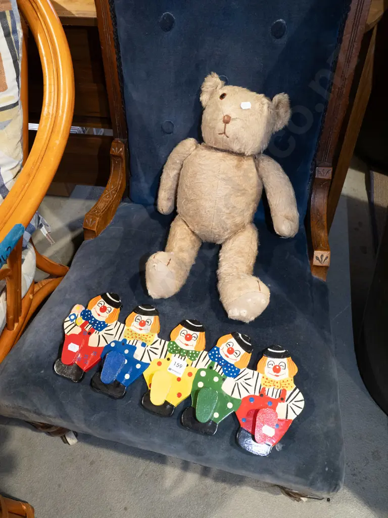 wooden clown themed coat hooks, vintage teddy bear Image 1++