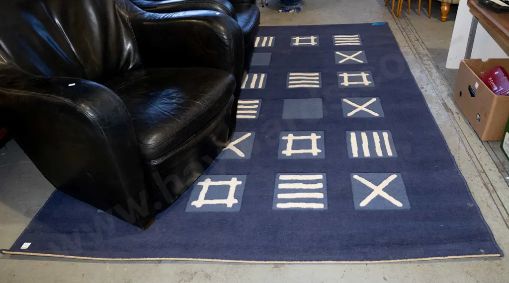 acrylic floor mat - geometric blue and white patterns L2300 W1700 Image 1++