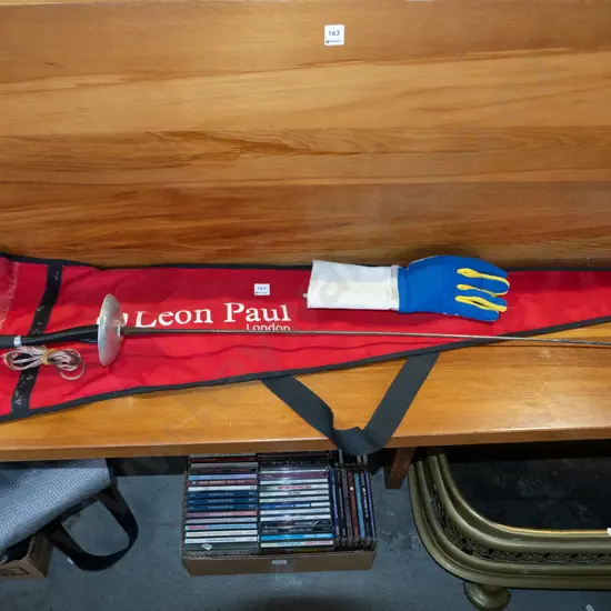 fencing foil, glove, carry case