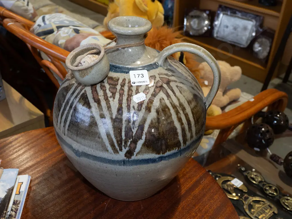 studio pottery bottle with handle - missing spiggot H330 Image 1++