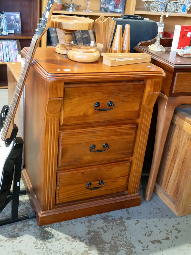 solid pine bedside cabinet with black metal drop handles Image 1++