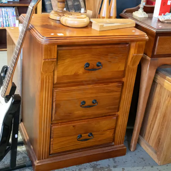 solid pine bedside cabinet with black metal drop handles