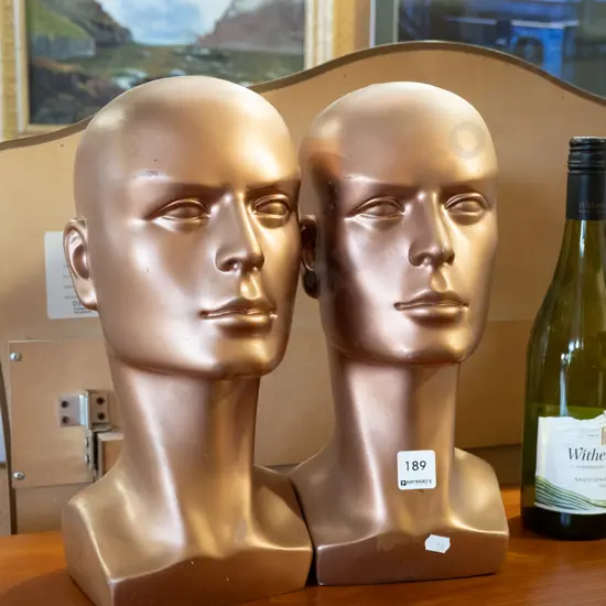 2x bronze plastic retail mannequin busts
