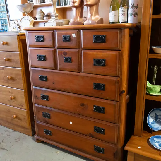 solid pine 10 drawer tallboy H1160 W970 D420