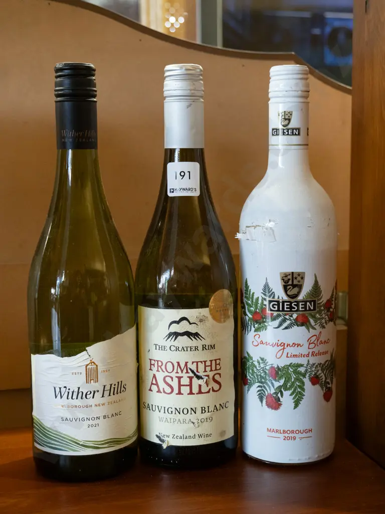 3x bottles of sauvignon blanc; Withers Hills 2021, From The Ashes 2019, Giesen 2019 Image 1++