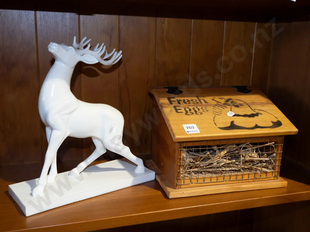 ceramic stag, wooden Fresh Eggs box Image 1++