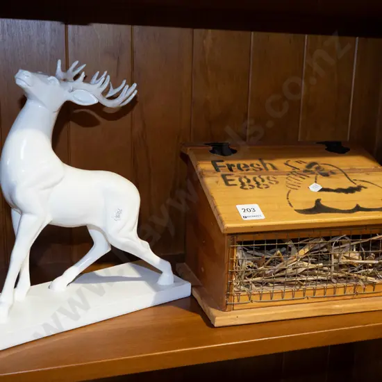 ceramic stag, wooden Fresh Eggs box