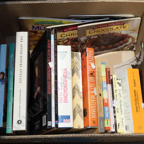 box; cookbooks, other books