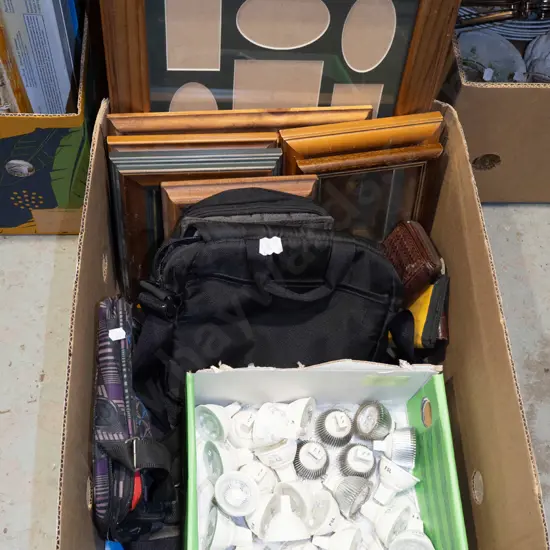 box; photo frames, halogen bulbs, bags etc