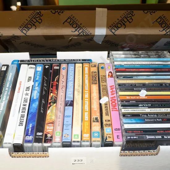 box; music DVDs, CDs
