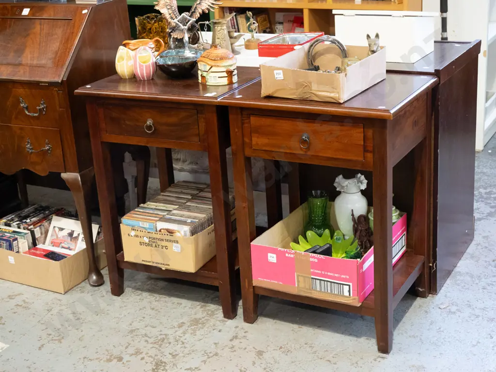 pair of dark stained bedside cabinets Image 1++