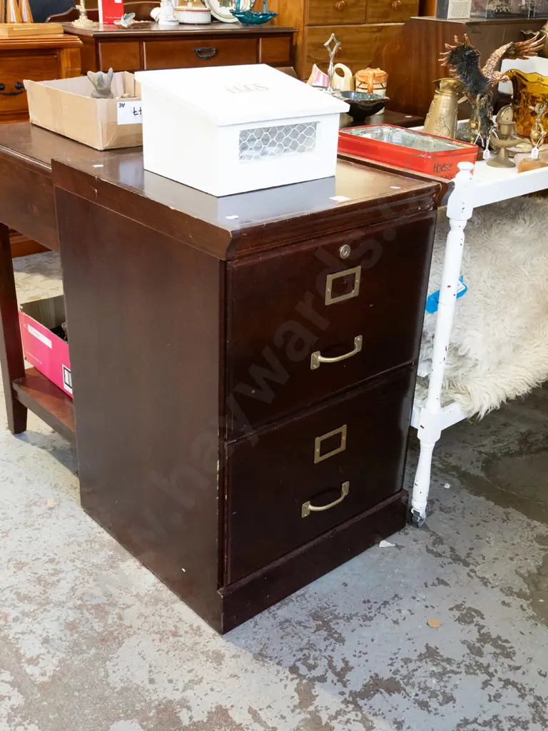 solid wood 2 drawer filing cabinet - no key H730 W485 D480 Image 1++