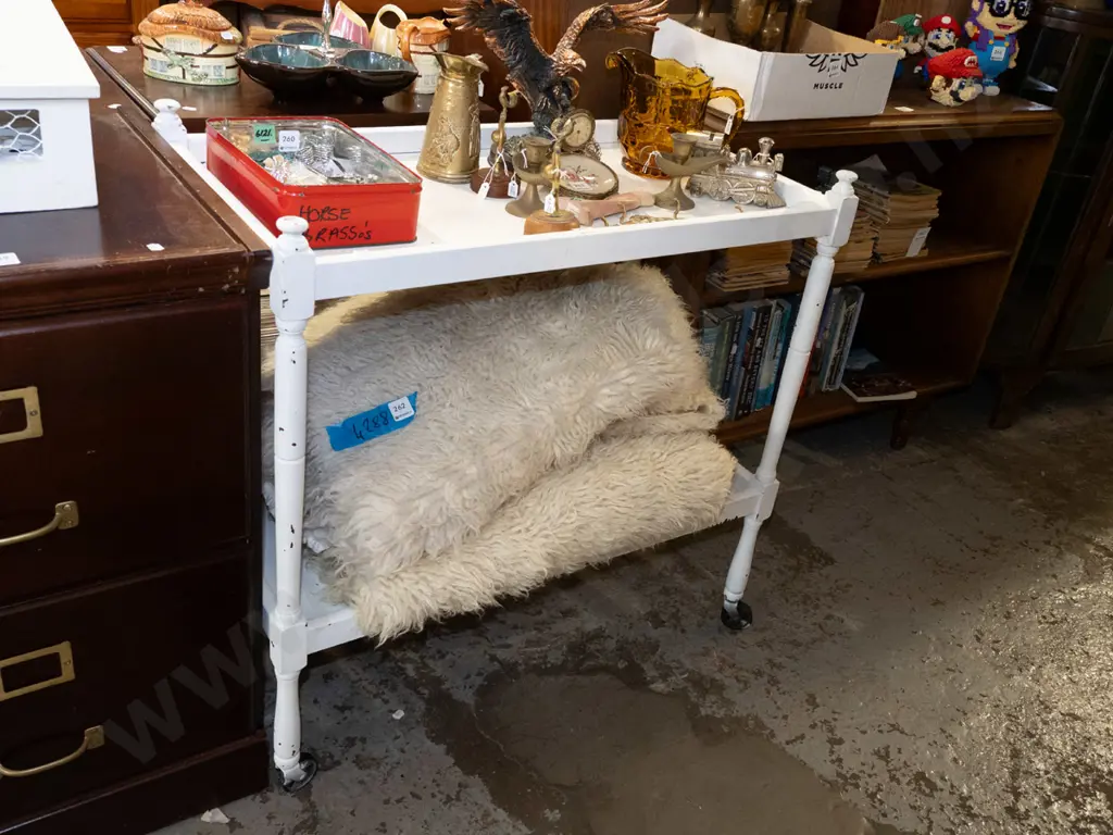 white painted 2 tier tea trolley Image 1++