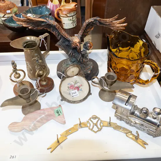 jugs, brass figurines, candlestick, eagle figurine H250