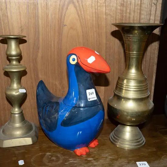 pukeko ceramic storage container, brass candestick vase H310