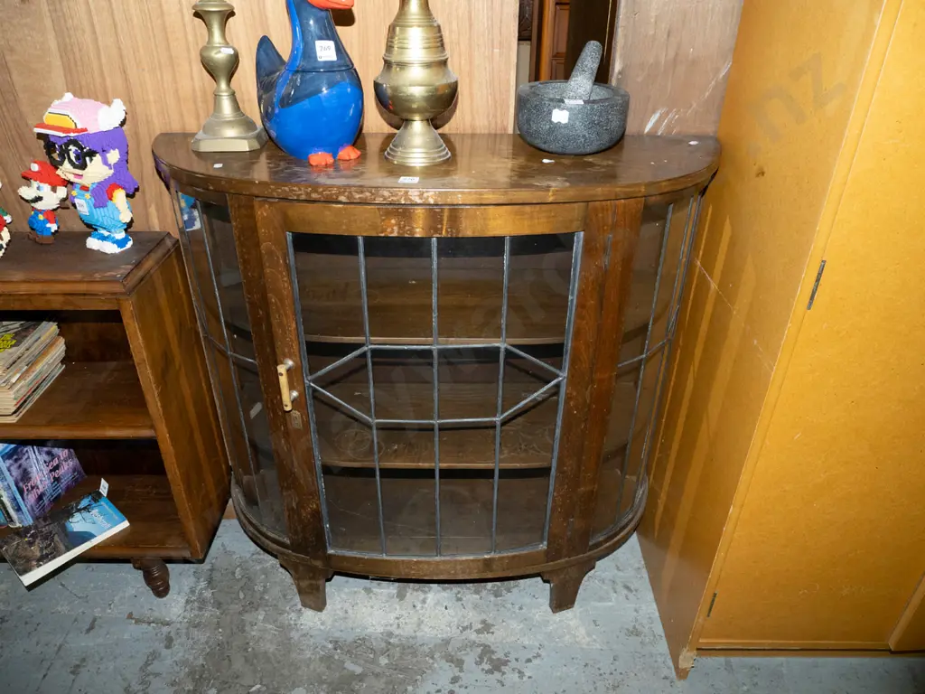 small deco half round china cabinet - varnish needs attention H910 W900 D280 Image 1++