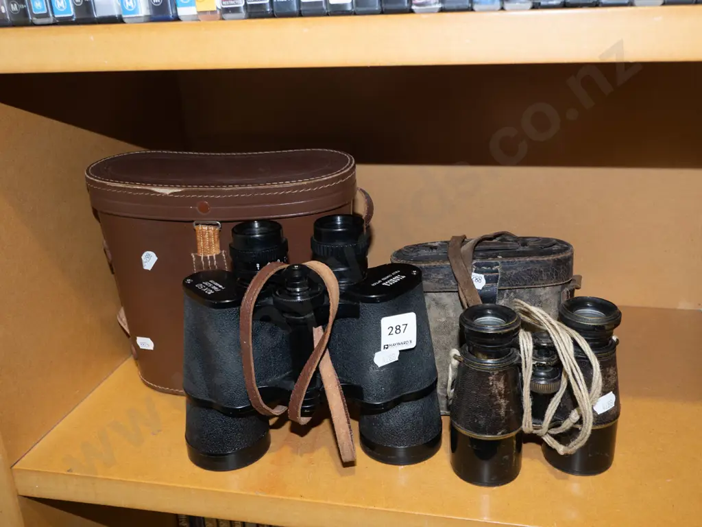 2x pairs of leather field binoculars Image 1++