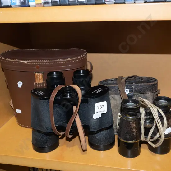 2x pairs of leather field binoculars