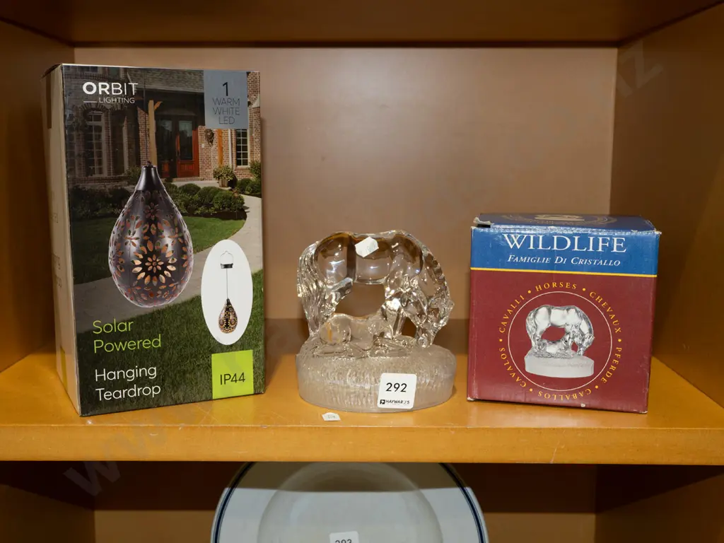 solar power tear drop garden light, crystal horse and bowl figurine Image 1++