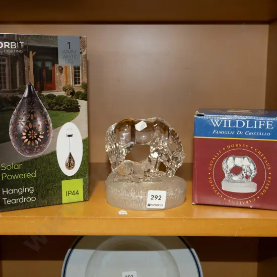 solar power tear drop garden light, crystal horse and bowl figurine