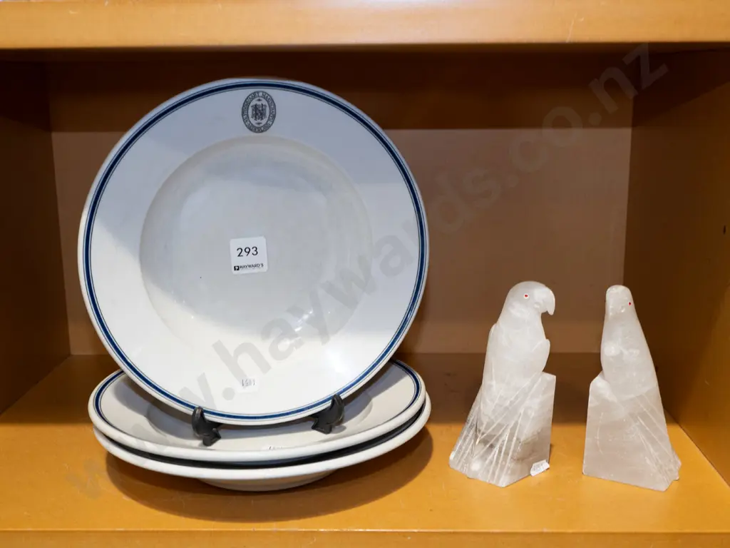 3x German pottery bowl, 2x alabaster bird figurines Image 1++