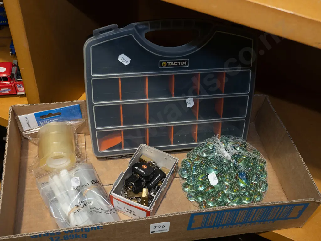 box; plastic organiser, padlocks, marbles etc Image 1++