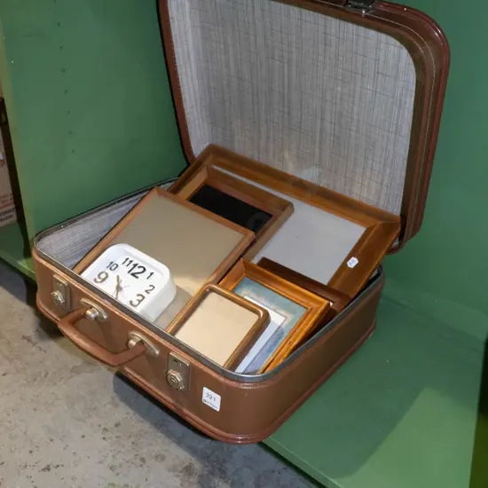 vintage suitcase, photo frames etc