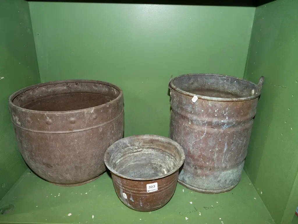 copper jardinieres, pail - no handle H290 Image 1++