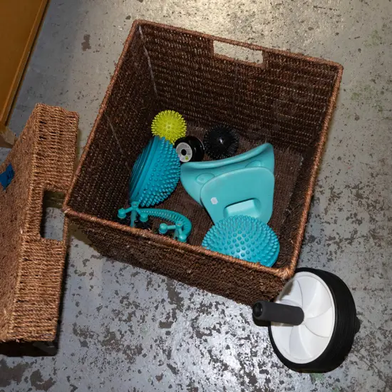 seagrass basket and exercise equipment
