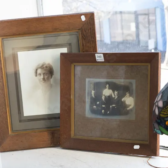 2x oak framed vintage photographs - portraits