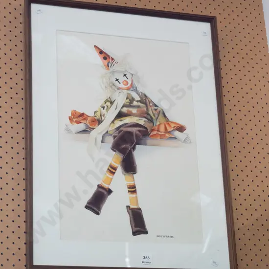 framed Mavis Mckinney watercolour - clown - foxing