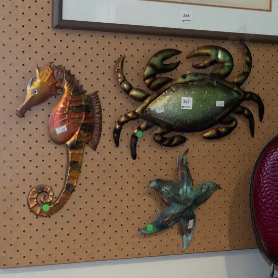 metal wall mount starfish, sea horse, crab - green dots
