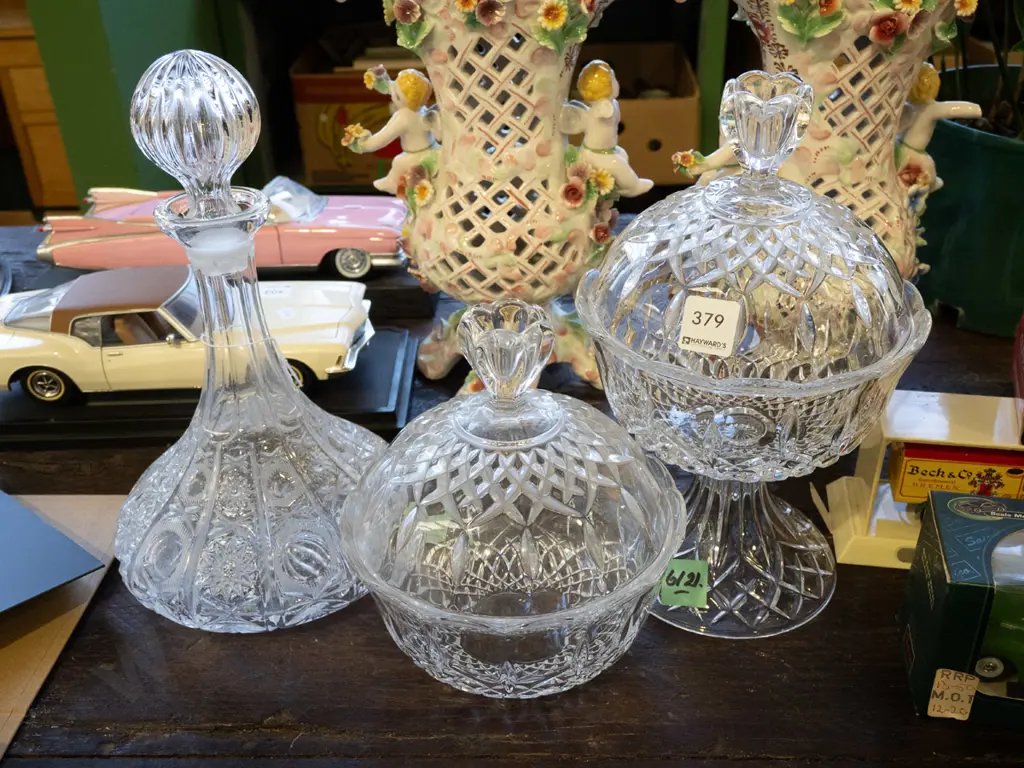 ship's decanter, footed cut crystal bowl, 1 other bowl Decanter H310 Image 1++