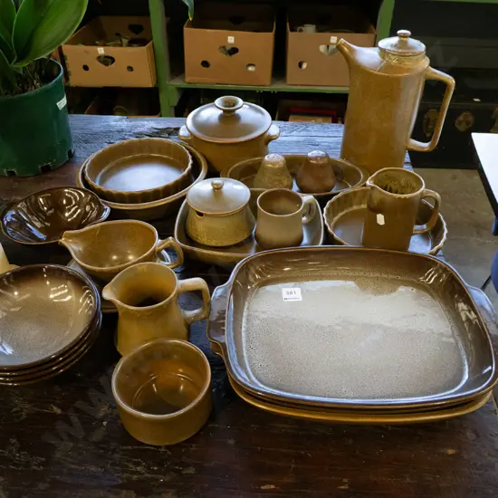 assorted Temuka items; baking dishes, coffee pot, cups etc