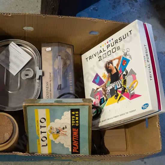 box; lidded canister, board games, pet fountain etc