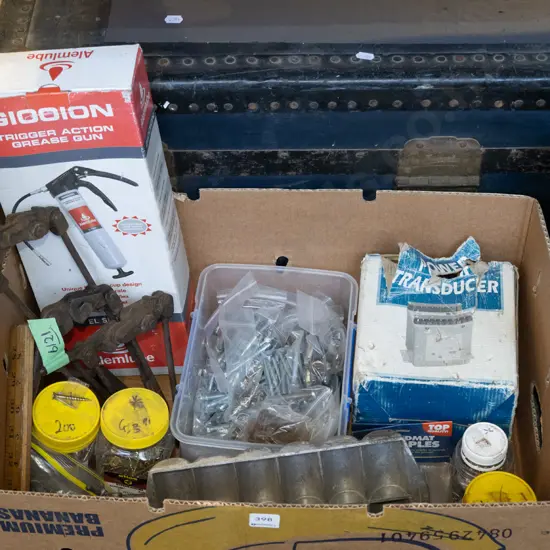box; gem iron, nuts, bolts, transducer etc