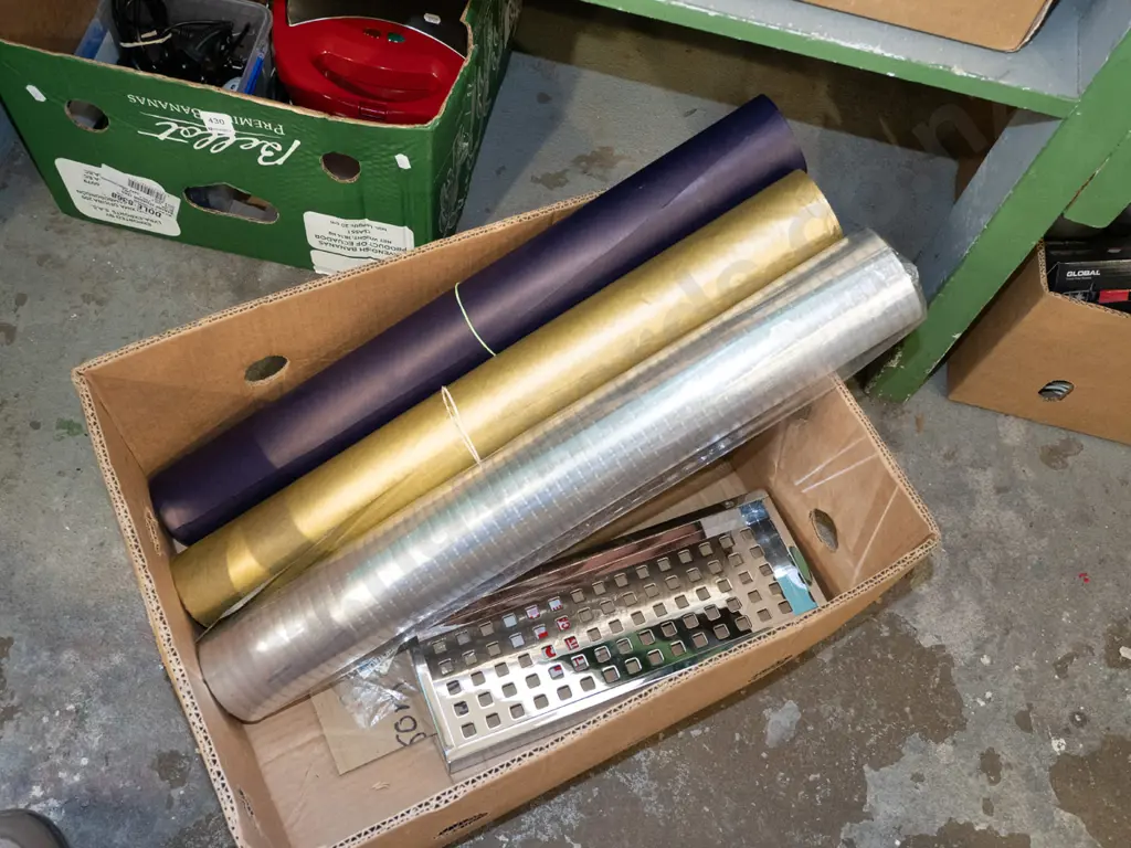 box; wrapping paper, chrome bathroom shelf etc Image 1++