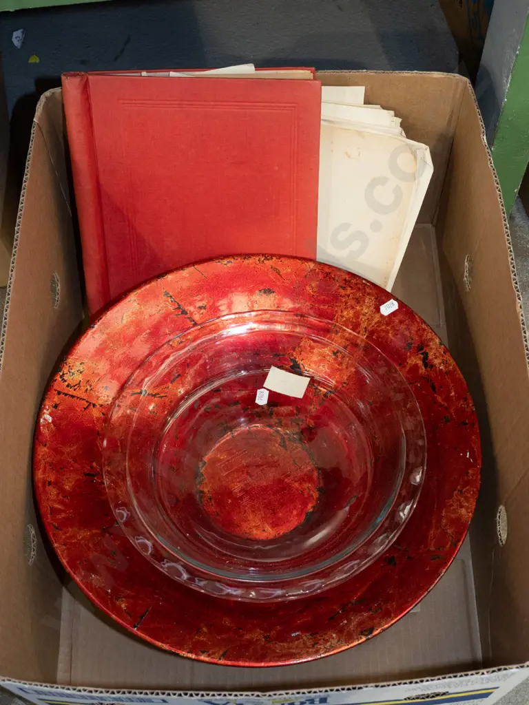 box; fruit bowl, glass bowl, stamp album - poor condition Image 1++