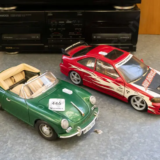 2x diecast model vehicles - Porsche, Honda Civic