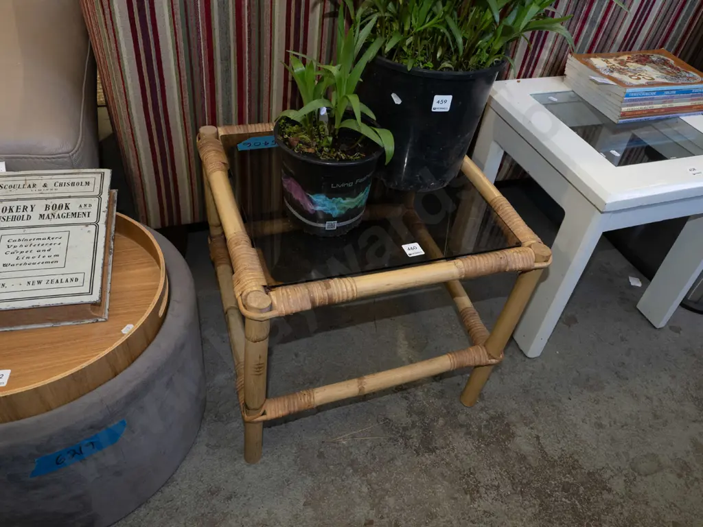 bamboo and smoked glass end table Image 1++