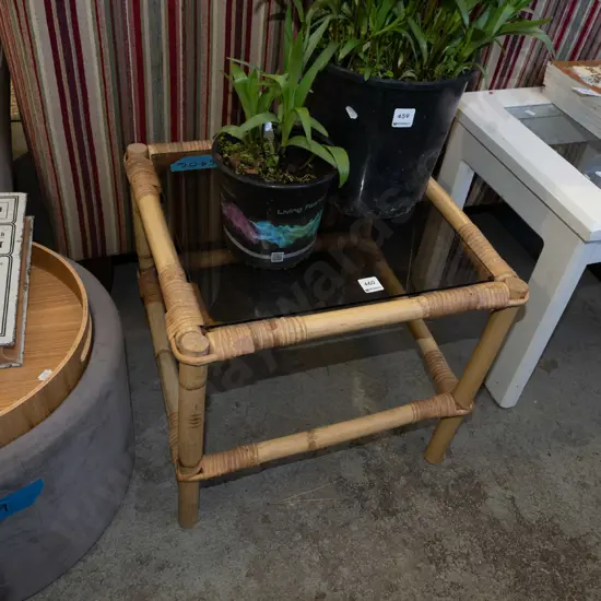 bamboo and smoked glass end table