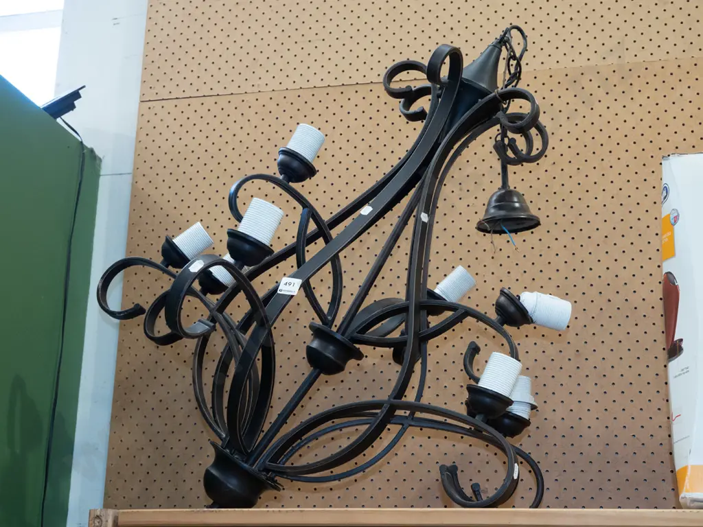 bent metal 9 bulb hanging chandelier- needs attention Image 1++