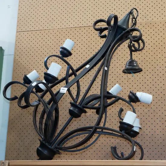 bent metal 9 bulb hanging chandelier- needs attention