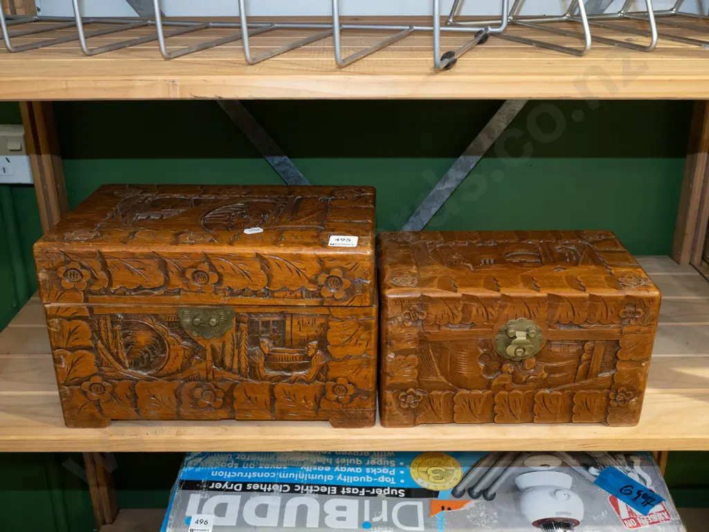 2x small carved camphorwood chests Largest W300 Image 1++