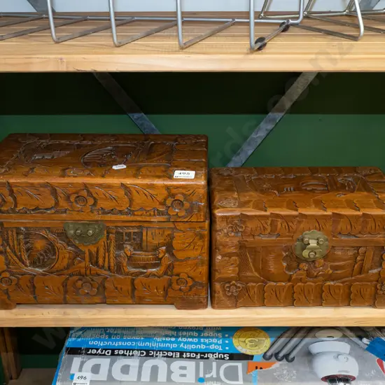 2x small carved camphorwood chests Largest W300
