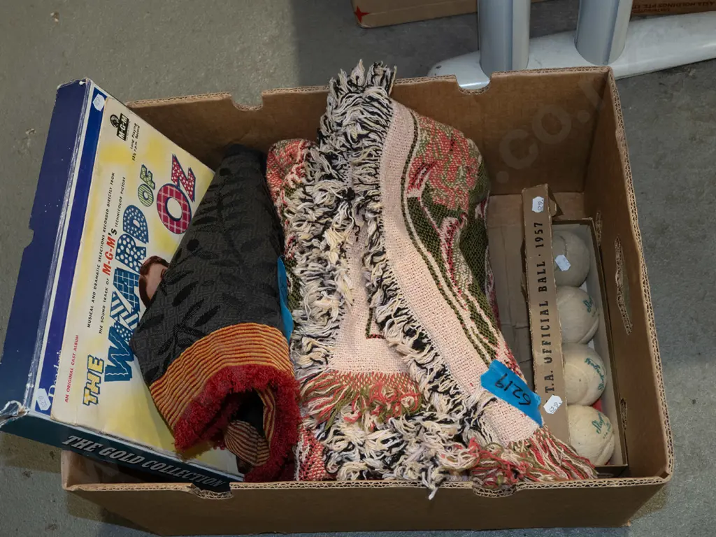 box; throws, 1950s tennis balls, LPs Image 1++