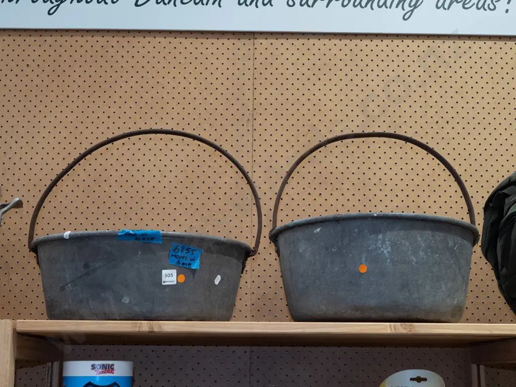 2x copper jam pans - have holes in base for plants - orange dots Image 1++
