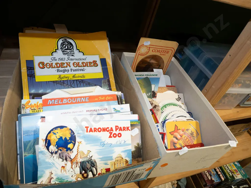 2x boxes; postcards, programmes, badges etc - orange dots Image 1++