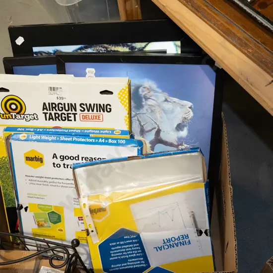 box; holographic prints, target game, plastic light weight page protectors